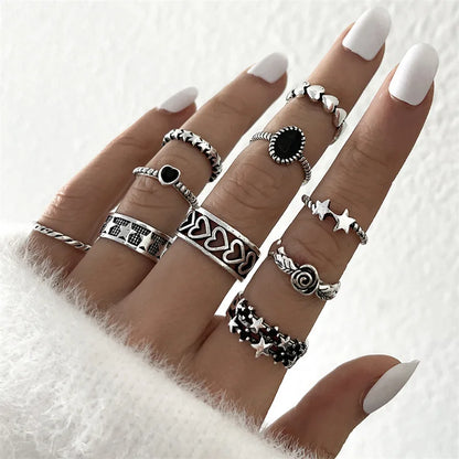 sengpan 21pcs/set Punk Gothic Butterfly Snake Heart Rings Set For Women Men Vintage Silver Plated Geometric Finger Rings Party Jewelry