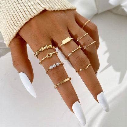 sengpan Bohemian Gold Color Butterfly Rings Set For Women Fashion Shiny Crystal Geometric Flower Knuckle Finger Ring Jewelry Adjustable