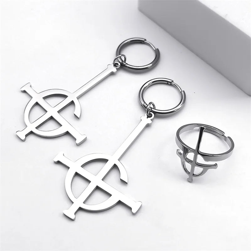 sengpan Stainless Steel Jewelry Set Ghost BC Rock Band Pendant Necklace The band Ghost Ghoul Chain Necklaces Fashion Earring Ring collar