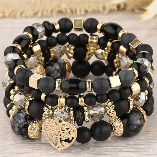 sengpan Ethnic Bohemian Multicolor Crystal Beads Strand Bracelets Women Men Heart Tree Of Life Charm Bracelet Pulseira Feminina