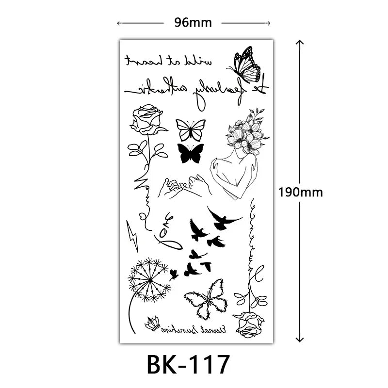 sengpan Black Flower Tattoo Stickers for Hand Arm Waterproof Temporary Tattoos for Women Butterfly Fake Tattoo Sleeve Tatoos Girls