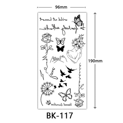 sengpan Black Flower Tattoo Stickers for Hand Arm Waterproof Temporary Tattoos for Women Butterfly Fake Tattoo Sleeve Tatoos Girls