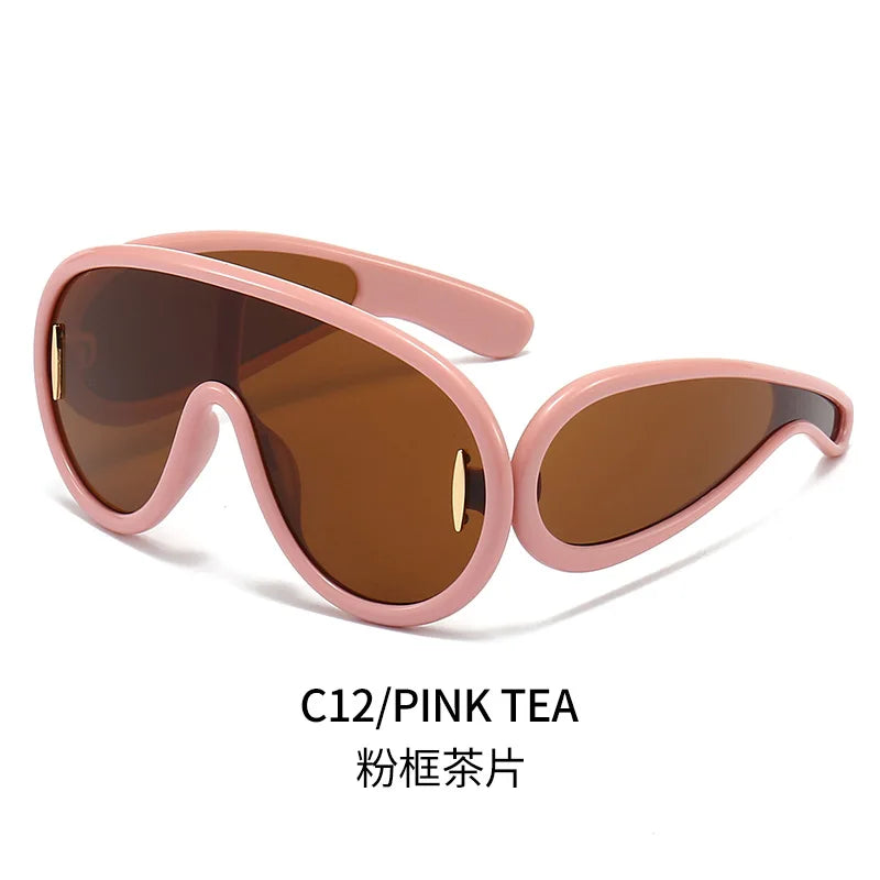 Lianfudai New Fashion One Piece Big Frame Goggles Oversized Oval Sunglasses Women Men Trendy Hip Hop Sun Glasses