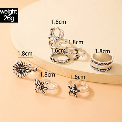 sengpan Christmas wishlist New Vintage Gothic Hip hop letter Butterfly Angle Flower Multi Element Ring Set For Women Men Retro Personality Finger Ring Gifts