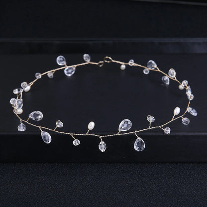 Lianfudai Elegant Women Hair Accessories Bridal Headband Crystal Pearl Hairband Head Ornament Ladies New Hair Jewelry For Wedding