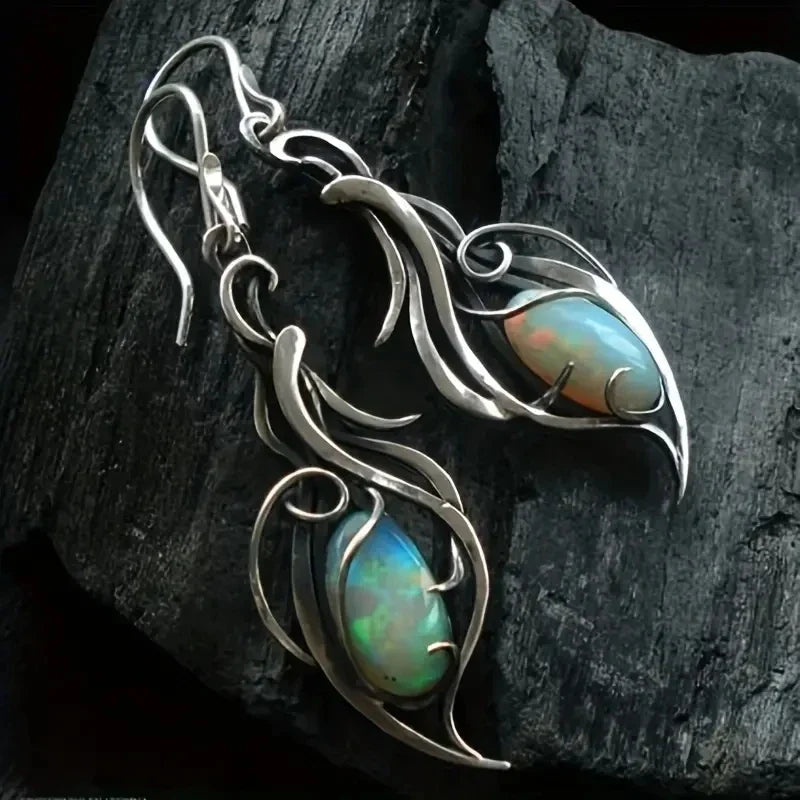 sengpan Bohemian Opal Dangle Earrings - Elegant Silver Plated Jewelry ForHolidays and Special Occasions