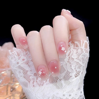 sengpan Press On Nails Free Shipping Retro Flowers False Nails Sweet Short Purple with Design Elegant Fake Fingernails Stickers For Girl