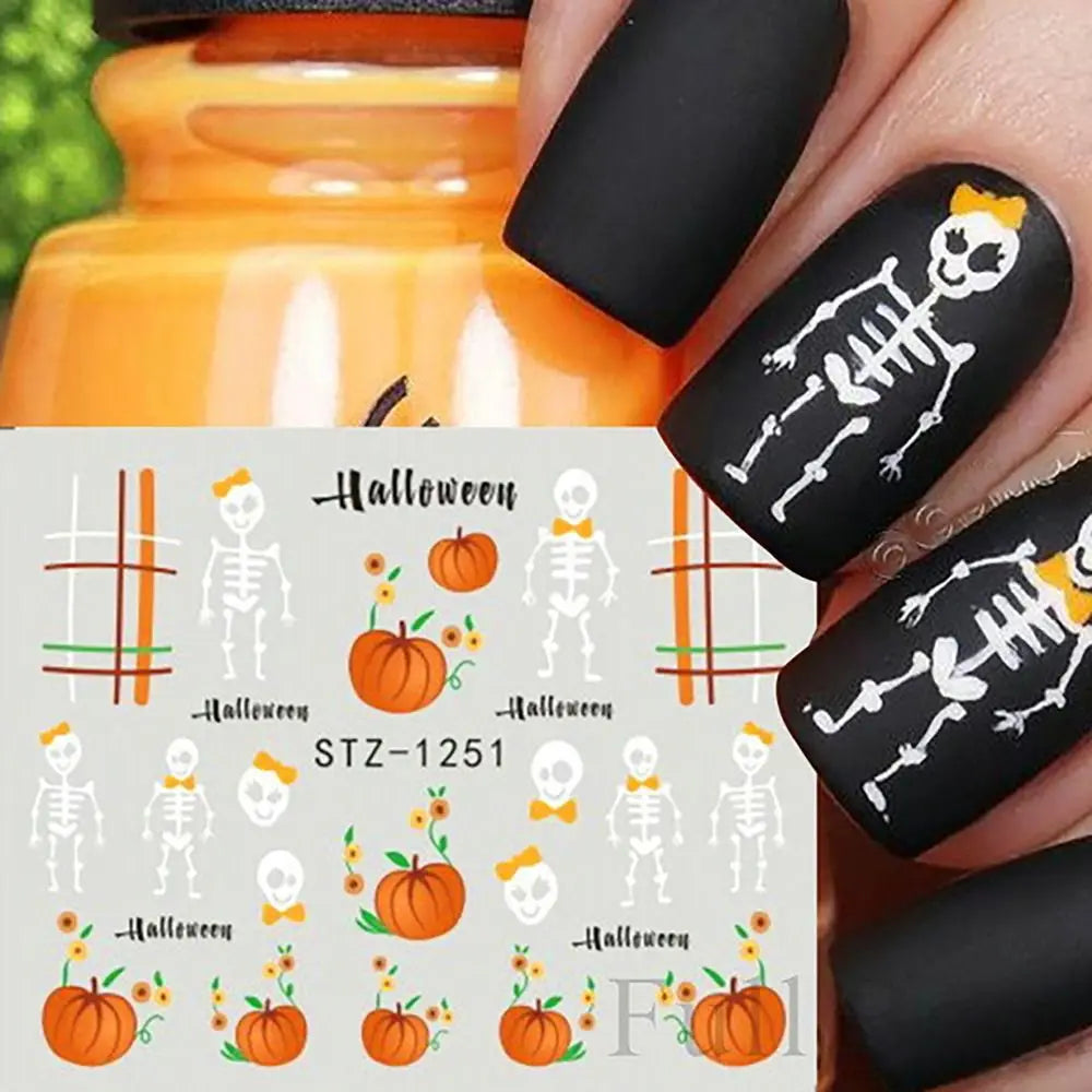 sengpan Halloween Pumpkins Nail Art Water Decals Stickers Spiders Web Fake Nail Accessories Nail Art Decoration Mummy Ghost