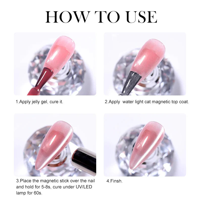 sengpan  7ML 2 IN 1 Water Light Cat Magnetic Top Coat Sparkling Glass Bead Magnetic Gel Nail Polish Semi Permanent UV Gel Polish