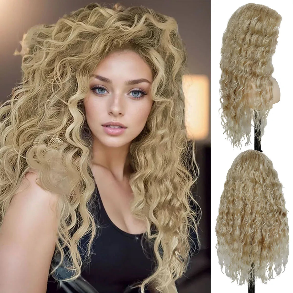 sengpan Green Wigs Costume for Women Synthetic Hair Long Curly Wig Natural Water Wave Hairstyles Thick Fluffy Hair Cosplay Wigs 28 Inch