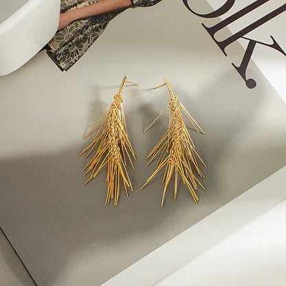 sengpan Multilayer Metal Fringe Earrings for Women Fashion Luxury Gold Color Long Tassel Earrings Statement Party Jewelry