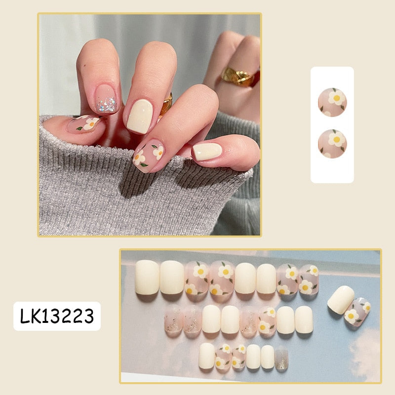 sengpan 24p Artifical Fake Nails Full Coverage False Nails White Clouds French Long Wearing Reusable Nail Coffin Ballerina Press on Nail