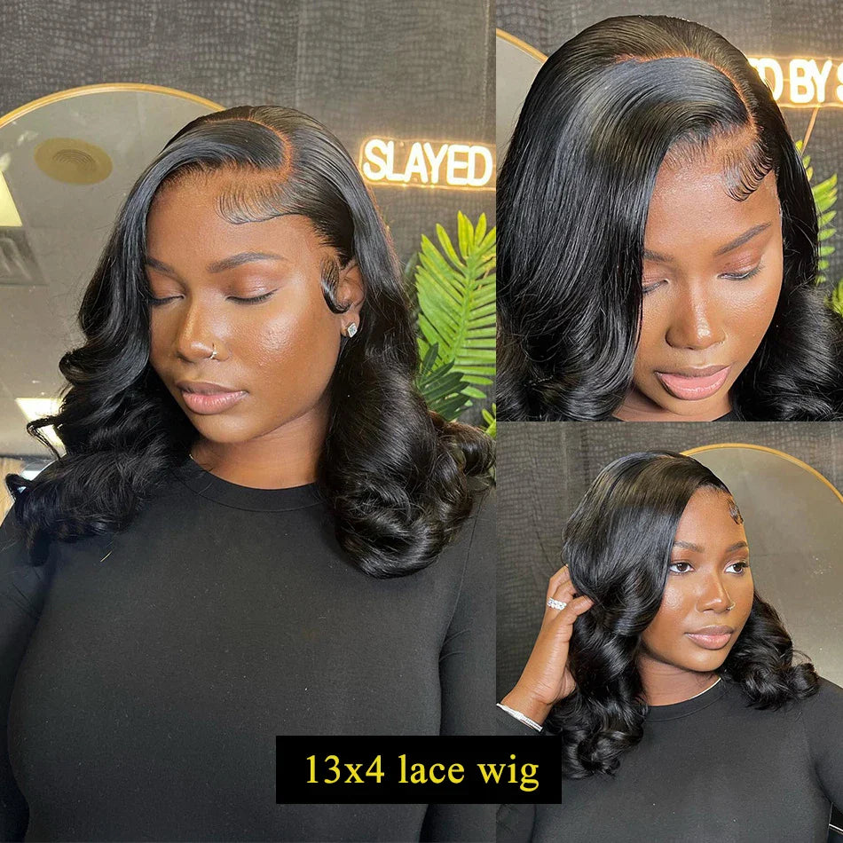 sengpan Short Body Wave 13x4 Lace Frontal Wigs Brazilian Front Human Hair Remy Bob Transparent 4x4 Closure For Black Women 180 Denstity