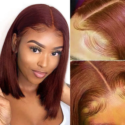 sengpan Reddish Brown Bob Wig Human Hair 13x4 Lace Front Wigs Human Hair Pre Plucked Short Bob Wig 180% Density 12A Color #33