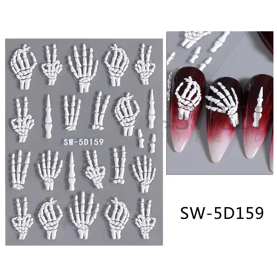 sengpan 5D Relief Skeleton Hand Halloween Nail Art Stickers Devil's Eye Slider Decal DIY Manicure Decoration Tips Nail Accessories Tools