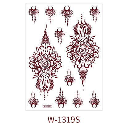 sengpan Waterproof Brown Henna Tattoo Sticker for Women Temporary Flower Fake Tattoo for Hand Wedding Party Festival Body Art Decoration