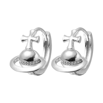 sengpan  Silver Color Korean Cross Cosmic Planet Saturn Stud Earrings for Women 2024 Wedding Party Jewelry Gift Korean Earring