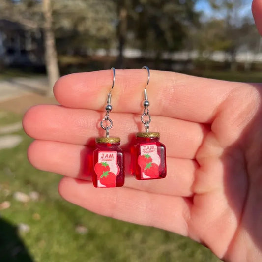 sengpan Novelty Strawberry Jam Jar Earrings Simulated Transparent Strawberry Honey Jam Resin Accessories Handmade Unique Jewelry Gifts