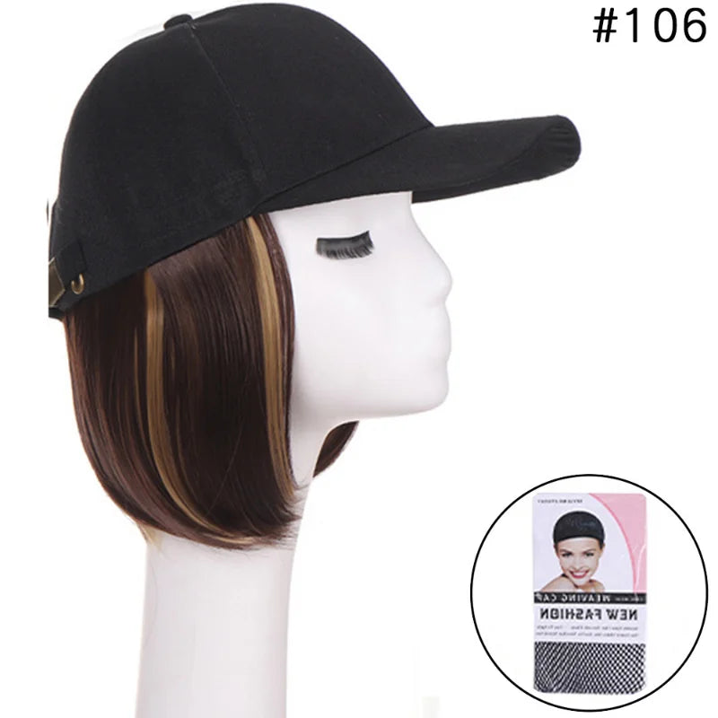 sengpan Wig Hat Women's Short Hair One Piece Cap Summer Fashion Wig Hats Casual Wig Baseball Caps Cotton Kpop Solid Visors Outdoor Cap