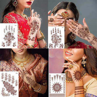 sengpan Brown Henna Temporary Tattoos for Women Henna Sticker for Hand Fake Tatoo Women's Body Protection Tattoo Dulhan Moroccan Design