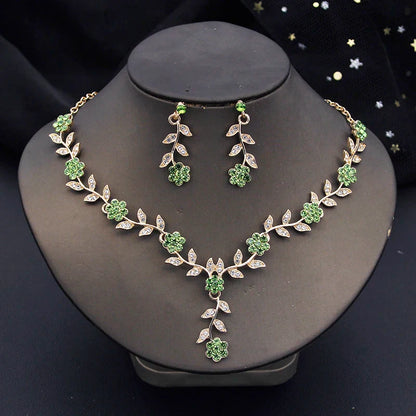 sengpan Rhinestone Bride Jewelry Sets for Women Luxury Flower Choker Necklace Earrings Wedding Dress Bridal Necklace Sets Fashion