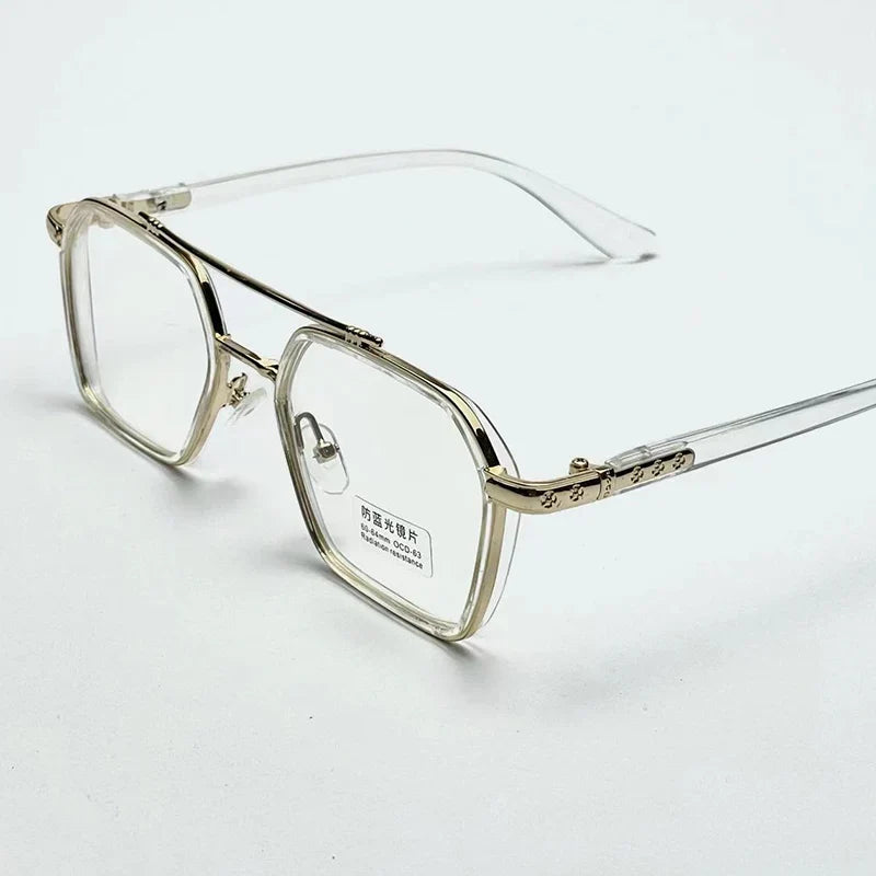 Lianfudai NEW Double Bridge Square Anti-blue Light Glasses Women Men Vintage Transparent Computer Glasses Oversize Frame Eyeglasses 1PC