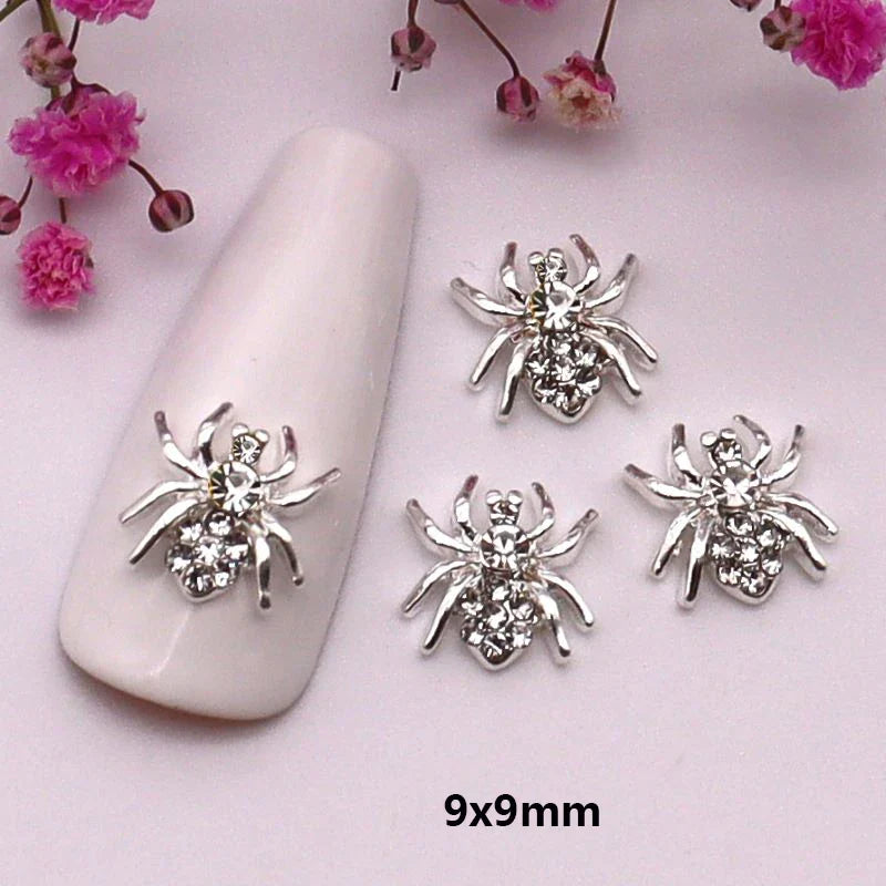 sengpan 10pcs/Pack Metal Halloween Collection Nail Art Decorations Pumpkin Skeleton Spider Skull Shiny Rhinestone Charm Nail Accessories