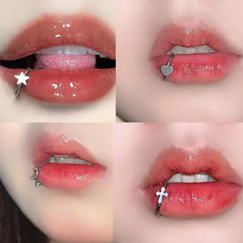 sengpan Stainless Steel Lip Ring Hinged Star Bites Piercing Nose Rings Earrings Spicy Girl Heart Vertical Labret Piercing Body Jewelry