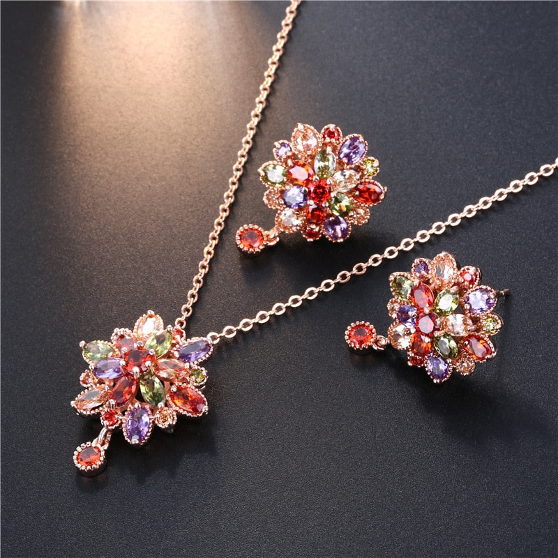 sengpan New Hot Sale Flower Design Rose Gold Color Microset Zircon Charming Necklaces For Women or Girls Lovely Gift