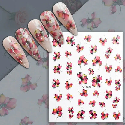 sengpan Simple Flowers 3D Nail Stickers Spring Summer Blossom Floral Tulip Fruit Nail Art Decals Adhesive Sliders Manicure Decorations