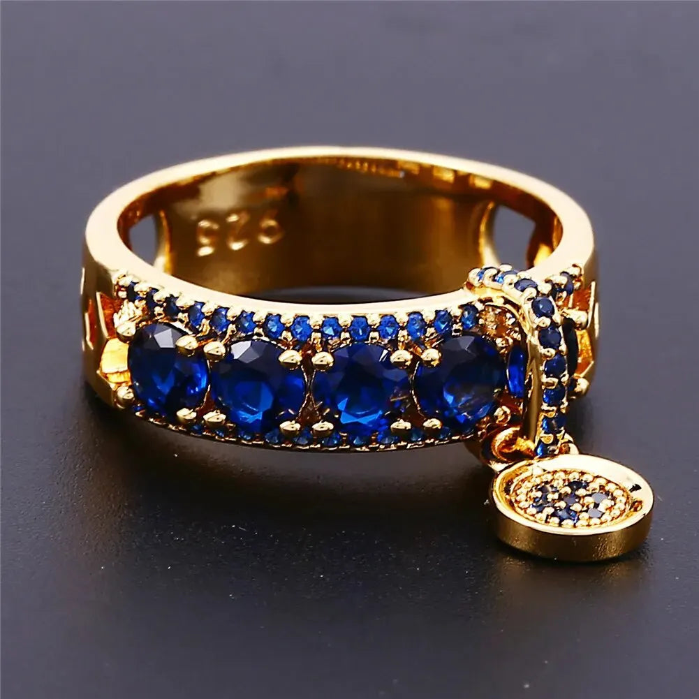 sengpan New Arrival Vintage Rose Gold Filled Wedding Rings For Women Fashion Jewelry Luxury Blue Zircon Engagement Ring