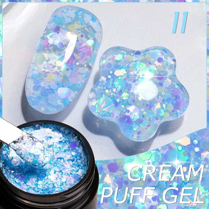 sengpan Sparkling Summer Glitter Sequins Gel Nail Polish 5ML Cream Puff Gel Soak Off UV Nail Gel Semi-permanent Varnish For Manicure