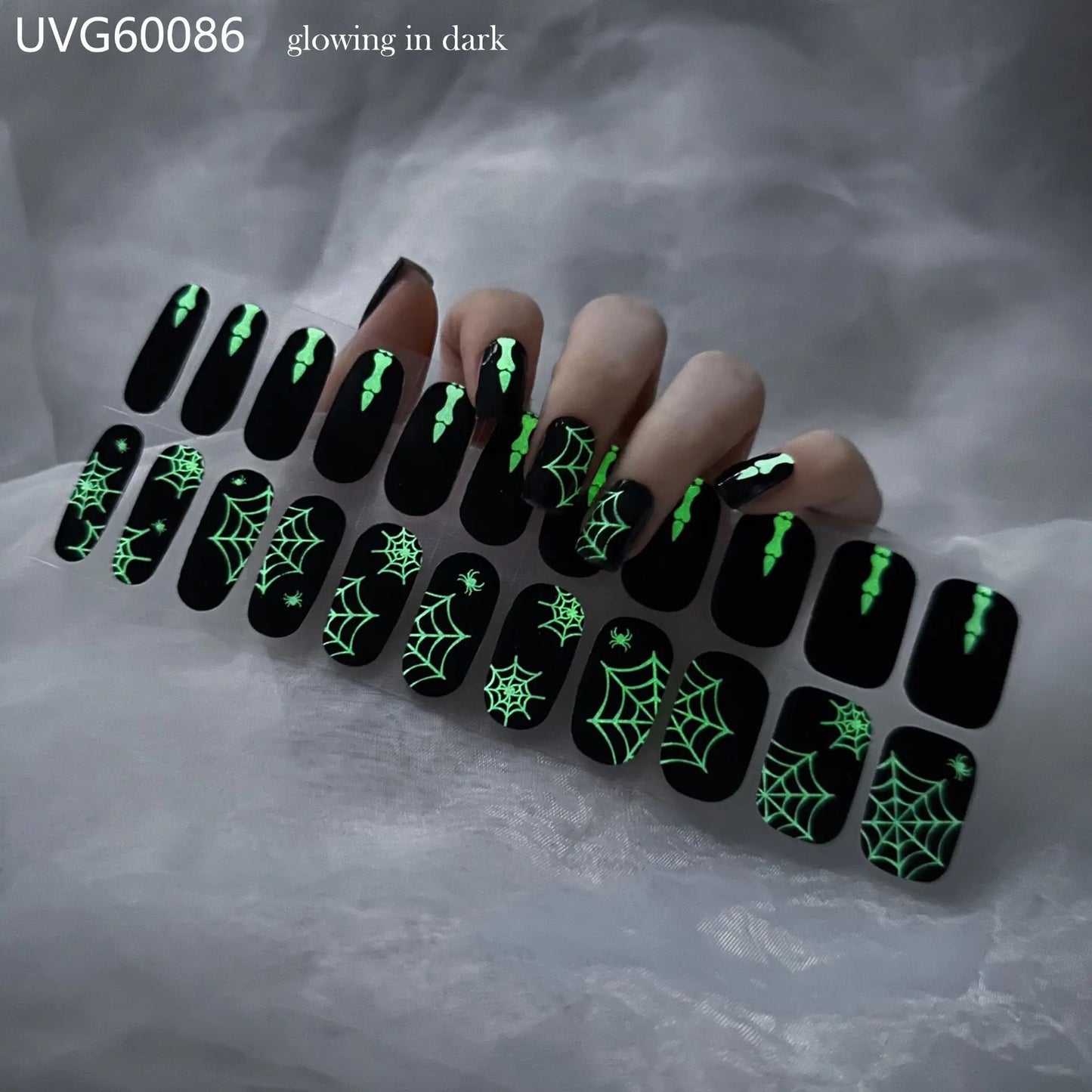 Lianfudai 2024 Halloween Semi-cured UV Gel Nail Stickers Pumpkin Skull Full Cover Gel For UV Lamp Gel Nail Strips Press On Nail Decal