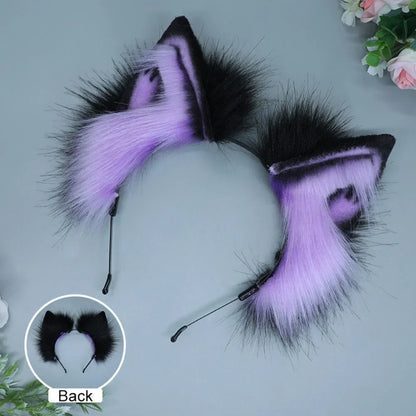 sengpan Halloween Gothic Style Headband Simulation Plush Cat Ear Hairband Bat Wings Hair Hoop Cosplay Hair Accessories Dress Up Prop