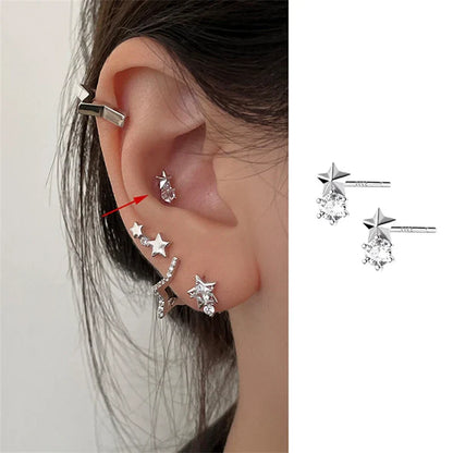 sengpan New Trendy Star Zirconi Screw Back Stud Earrings for Women Girls Stainless Steel Punk Gothic Cartilage Helix Ear Piercing