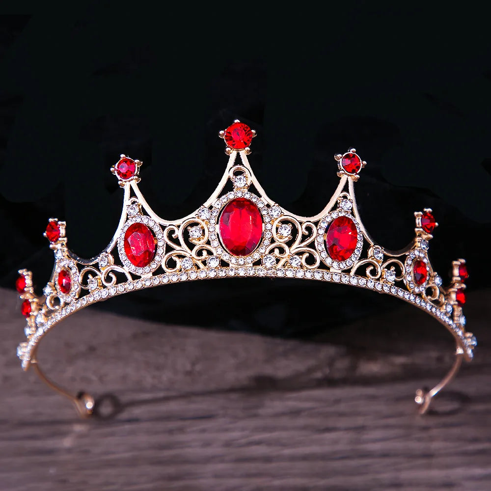 Lianfudai Luxury Elegant AB Crystal Crown Hair Accessories Tiara For Women Party Red Purple Rhinestone Bridal Crown New Hair Jewelry