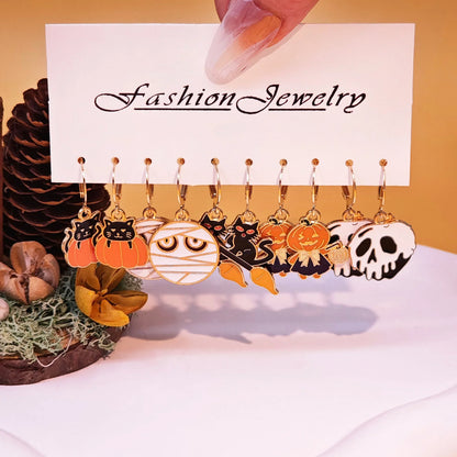 sengpan 10pcs Halloween Art series earrings with horror alloy oil drop pumpkin bat spider web ghost earrings set for women