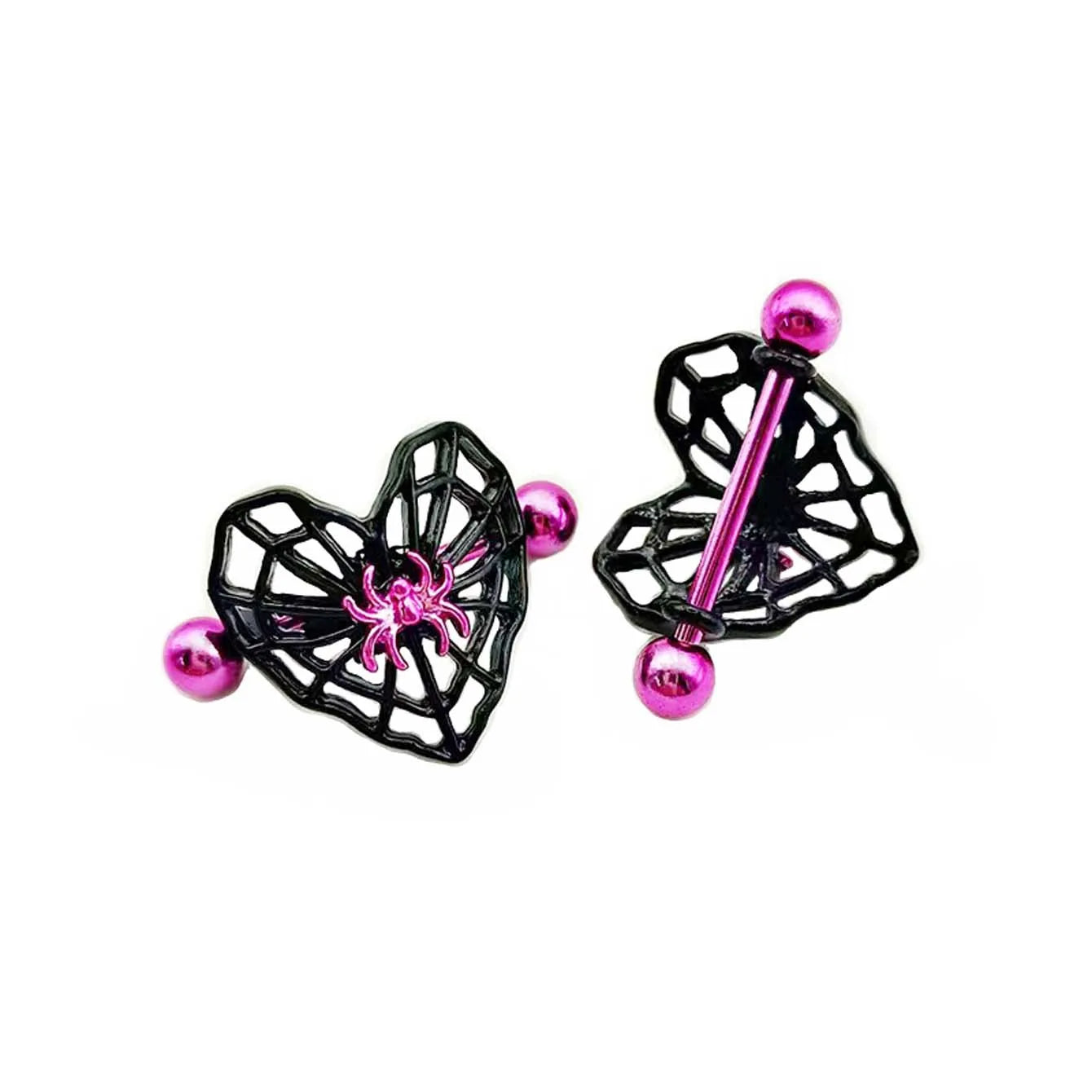 sengpan Cute Peach Heart Spider Web Nipple Piercing Two-color Electroplating Stainless Steel Nipple Ring Piercing Jewelry Wholesale