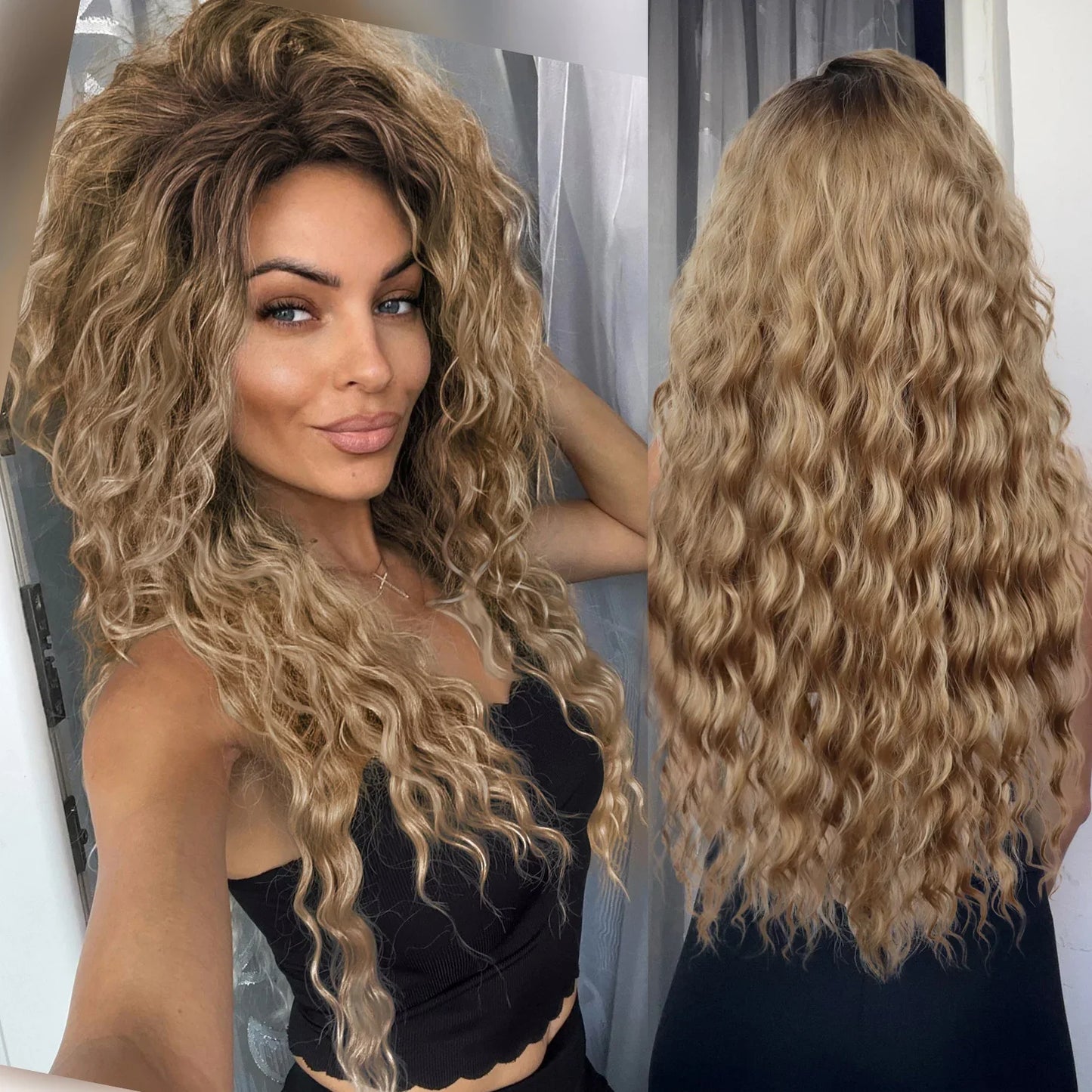 sengpan Ash Blonde Curly Wig Synthetic Long Curly Hair Wigs for Women Fluffy Hairstyle Wave Ombre Wig Costume Carnival Party Regular Wig