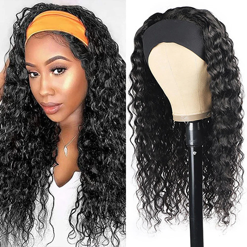 sengpan Women's Headband Wig Human Hair Water Wave Glueless Brazilian Wigs For Black Women Remy Full Machine Made Fast Delivery