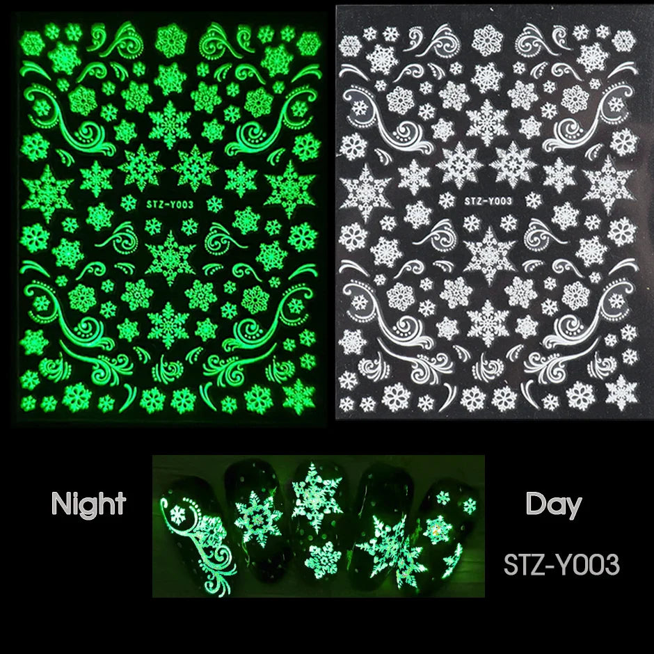 sengpan Luminous Nail Stickers Glow In Dark Halloween Nail Art Decoration Cartoon Skull Ghost Sliders Bones Spider Decal Tattoo GLYB-018