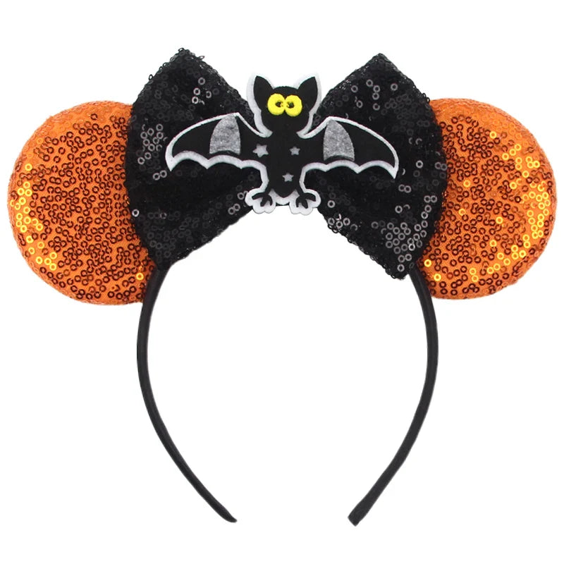 Lianfudai 2024 Nieuwe Disney Mouse Ears Headband  Hoofdband Bat Pompoen Lovertjes Strik Halloween Festival Feest Cosplay Haaraccessoires