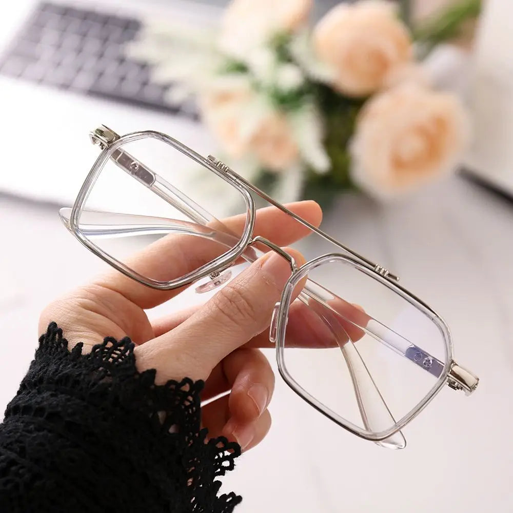 Lianfudai NEW Double Bridge Square Anti-blue Light Glasses Women Men Vintage Transparent Computer Glasses Oversize Frame Eyeglasses 1PC