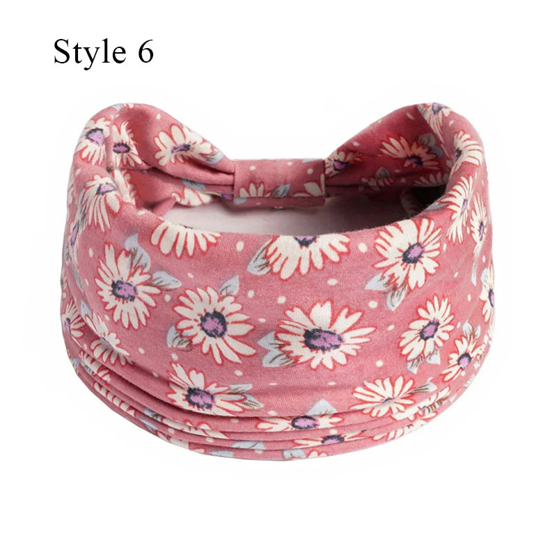 sengpan Boho Knot Turbans Yoga Elastic Head Wrap Women Headband Wide Hairbands Headwear Floral Bandanas Fashion Hair Band Accessories