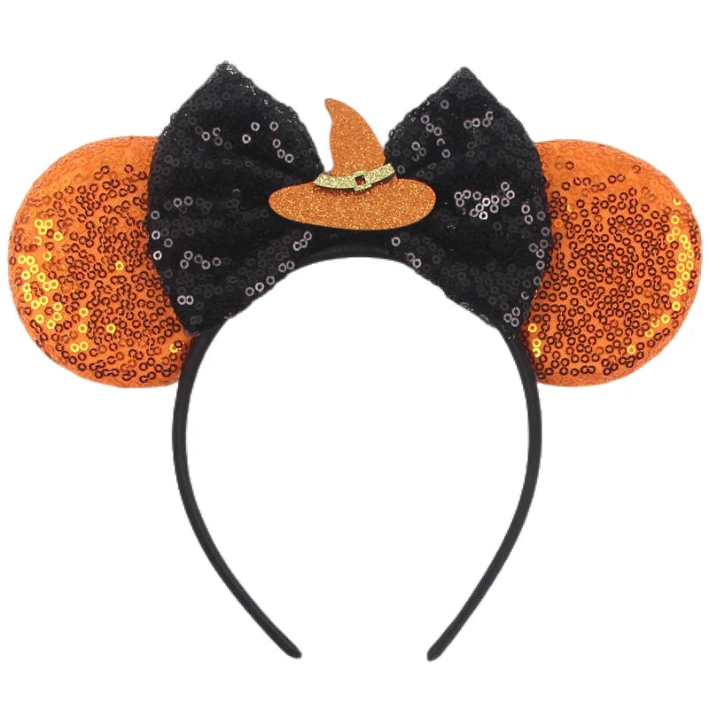 sengpan 2024 Nieuwe Disney Mouse Ears Headband  Hoofdband Bat Pompoen Lovertjes Strik Halloween Festival Feest Cosplay Haaraccessoires