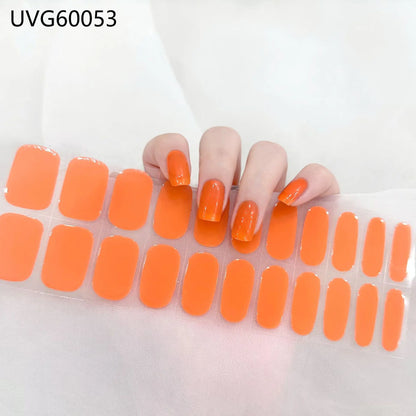 Lianfudai 2024 Halloween Semi-cured UV Gel Nail Stickers Pumpkin Skull Full Cover Gel For UV Lamp Gel Nail Strips Press On Nail Decal