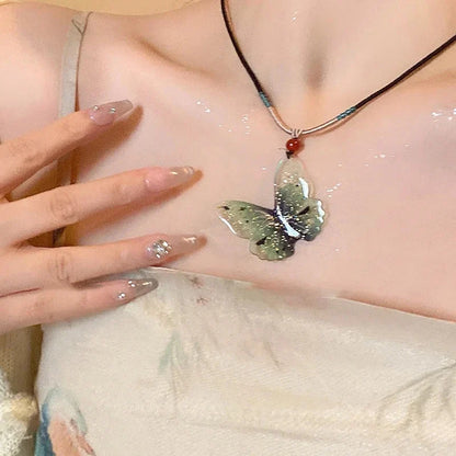 Lianfudai New Chinese style beaded butterfly necklace with a new high-end design niche sweater chain, women's summer collarbone chain