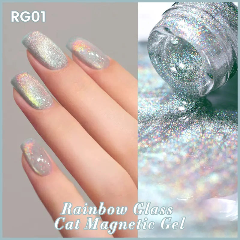 sengpan Super Holos Cat Magnetic Nail Gel Polish for Nails 10ml Soak Off Holographics Laser Gel Polish Auroras Glimmer Nails