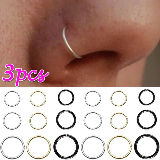 sengpan 3pcs Round Shaped Fake Nose Ring Hoop Septum Rings Stainless Steel Nose Fake Piercing Oreja Pircing Jewelry Nose Ring Piercing