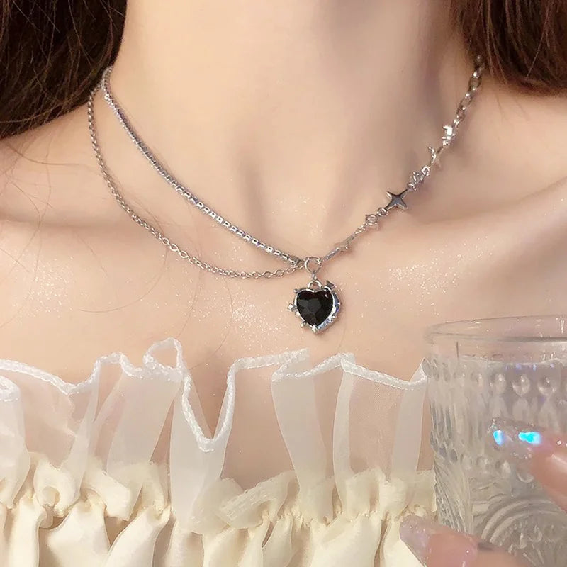 Lianfudai  New Y2K Love Starlight Clavicle Chain Female Personality Star Gradual Necklace Spicy Girl Light Luxury Accessories